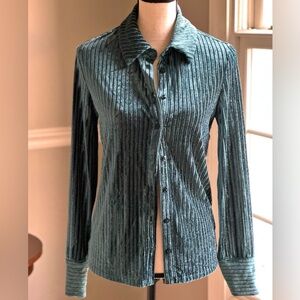 House of Harlow 1960 Revolve Ribbed dark Green Velvet Shirt top 70s Size Small